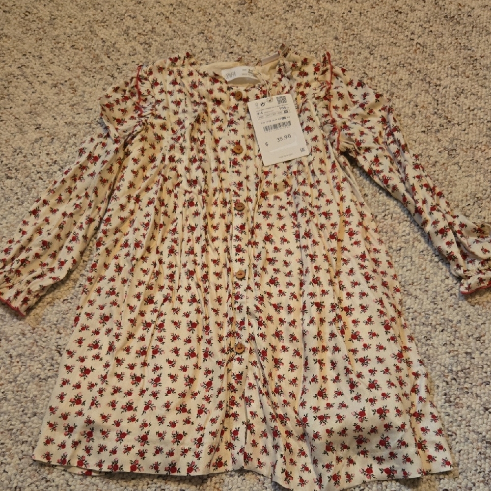 Zara Cream and Red Floral Kids Blouse